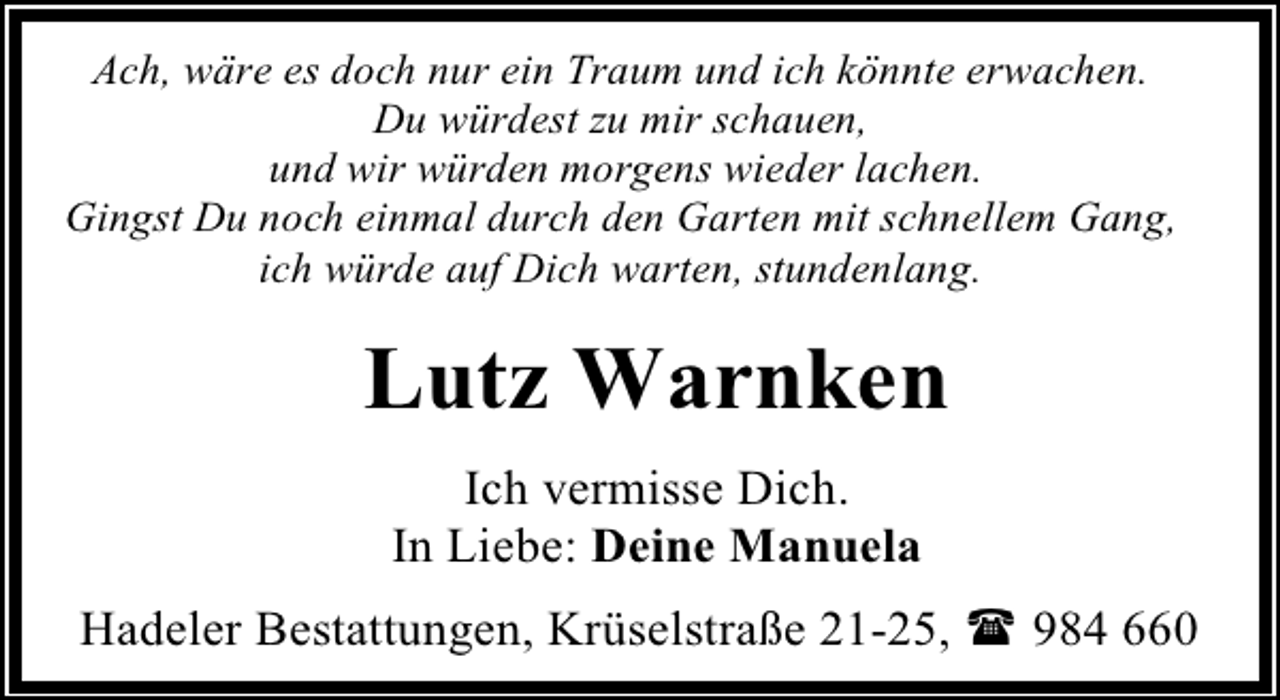 <p>---Für Euch bedeutet es zugleich,dass für die Zukunft nur noch Erinnerungen bleiben. Erinnerungen an manches schwere,aber sicherlich auch an manches Liebe und Gute,daß Sie von IHM gehabt haben. Eine Beziehung zu diesem Menschen endet und eine neue andere Beziehung zu eben diesem Menschen beginnt.Erinnerungen sind das einzige was uns bleibt und was uns niemand mehr fortnehmen kann.Ich wünsche uns allen die Kraft,all diese Erninnerungen in einen Rucksack zu packen,diesen Rucksack auf die Schultern zu nehmen und damit loszuziehen,unseren Weg in die Zukunft zu gehen,wo ein neues Land auf uns wartet.Auch dort gibt es Leichtes und Schweres,Schönes und Trauriges zu entdecken.</p>