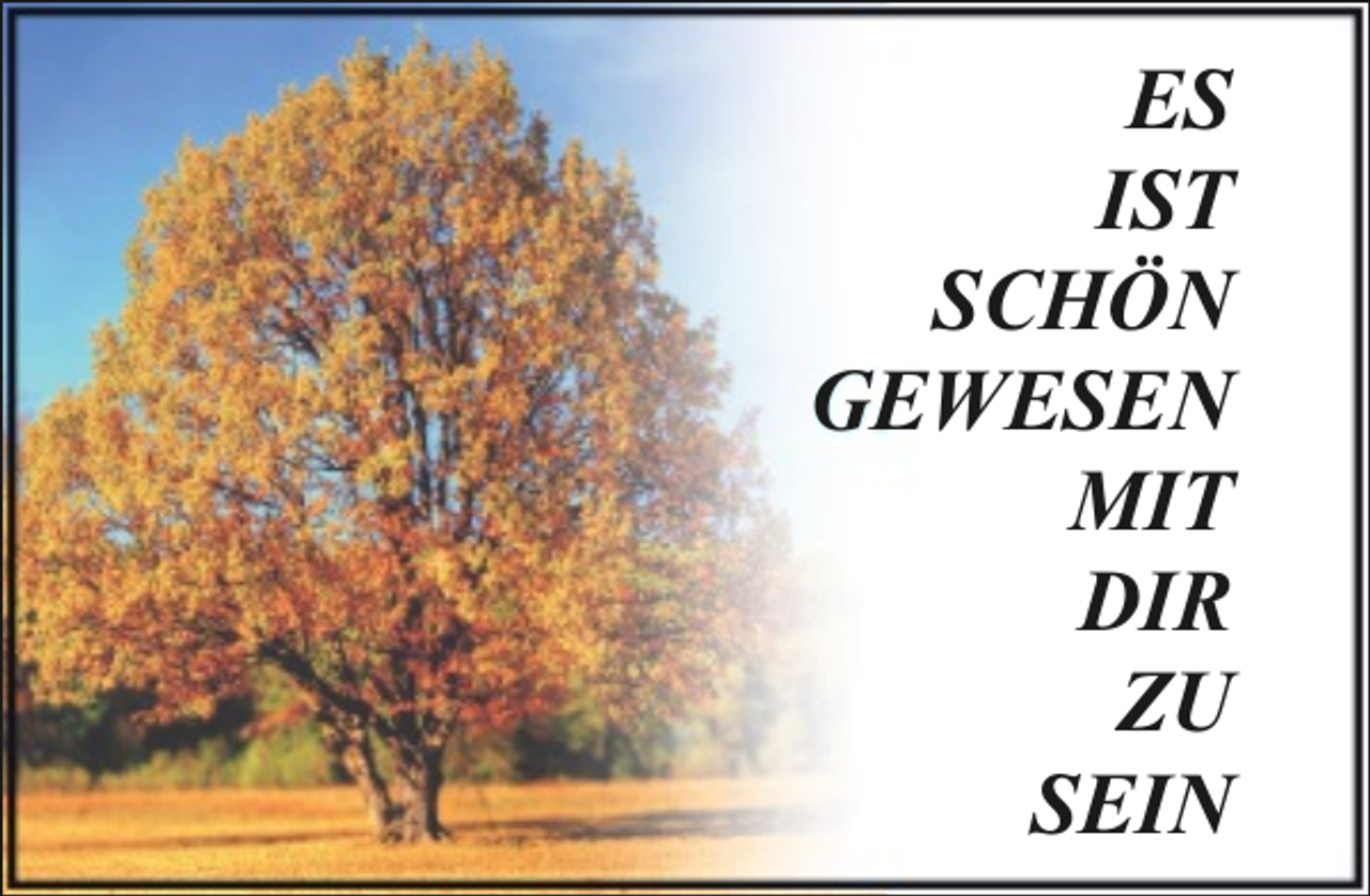 <p>ES<br />IST<br />SCHÖN<br />GEWESEN<br />MIT<br />DIR<br />ZU<br />SEIN</p>