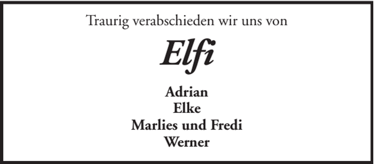 <p>Traurig verabschieden wir uns von</p><p>Elfi<br />Adrian<br />Elke<br />Marlies und Fredi<br />Werner</p>