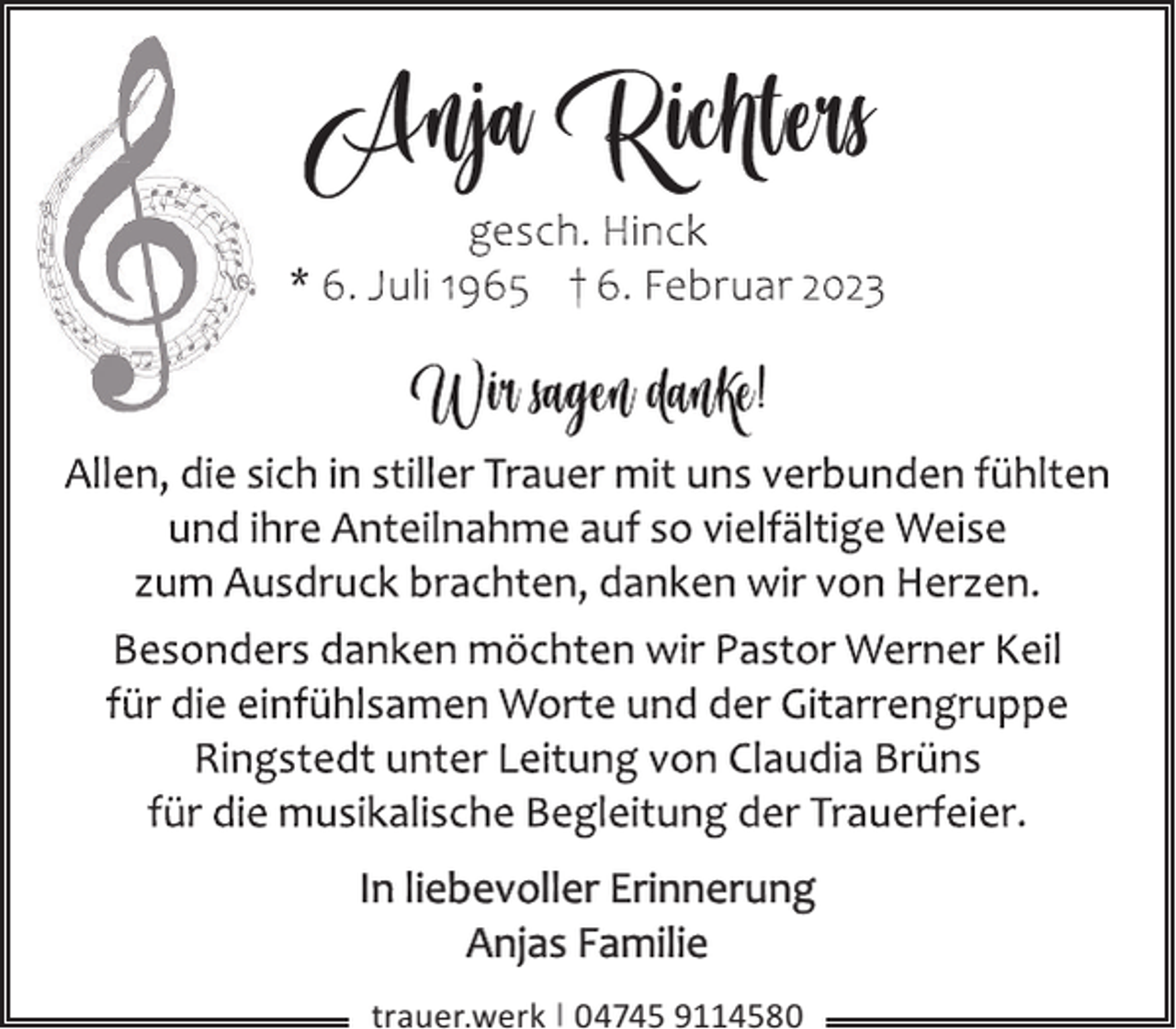 <p>In liebevoller Erinnerung<br />Anjas Familie<br />trauer.werk | 04745 9114580</p>