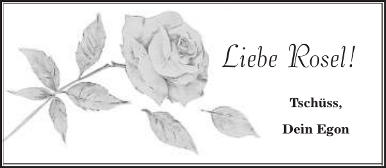 <p>Liebe Rosel!<br />Tschüss,<br />Dein Egon</p>