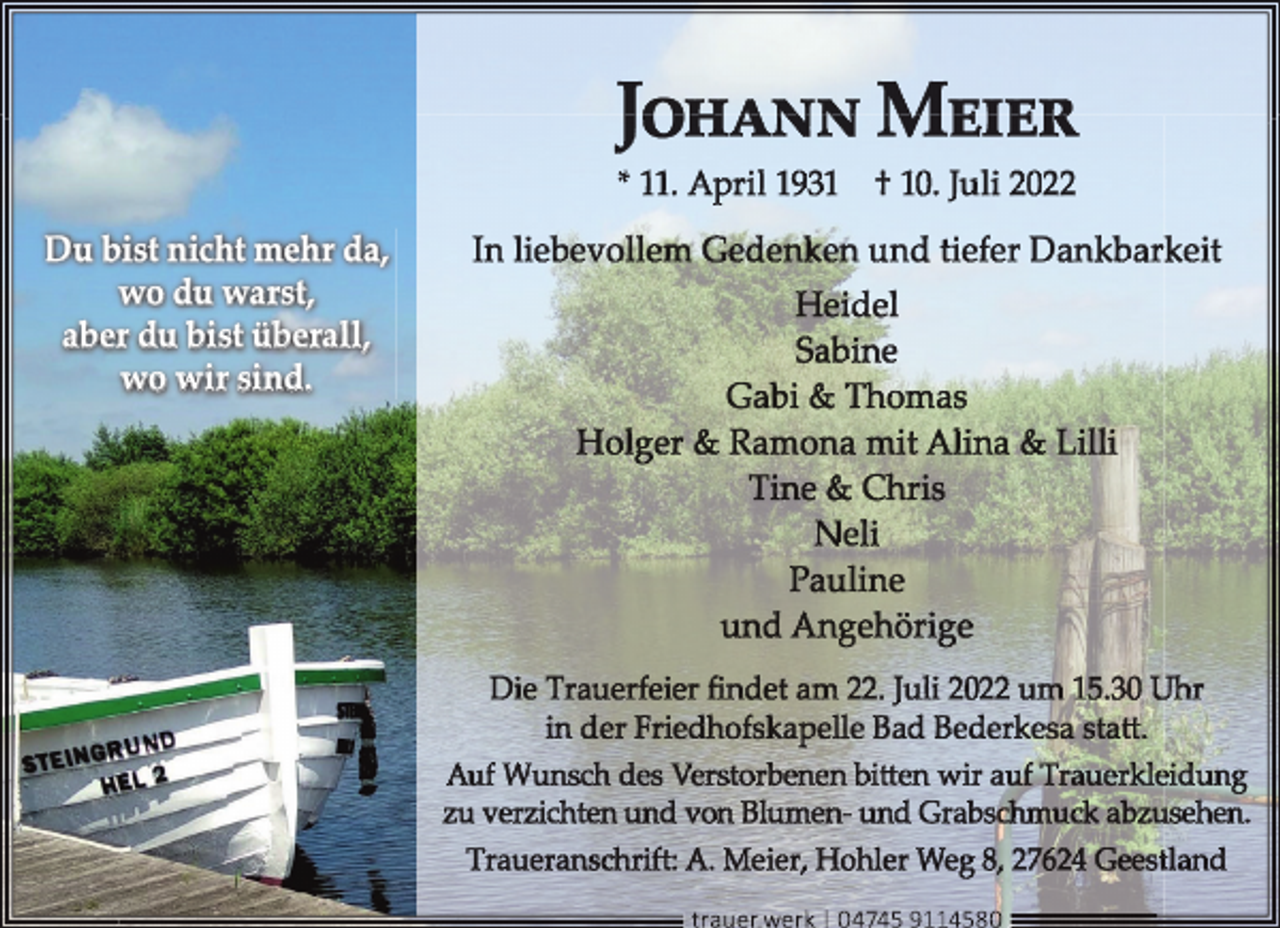 <p>*</p><p>Du bist nicht mehr da,<br />wo du warst,<br />aber du bist überall,<br />wo wir sind.</p>