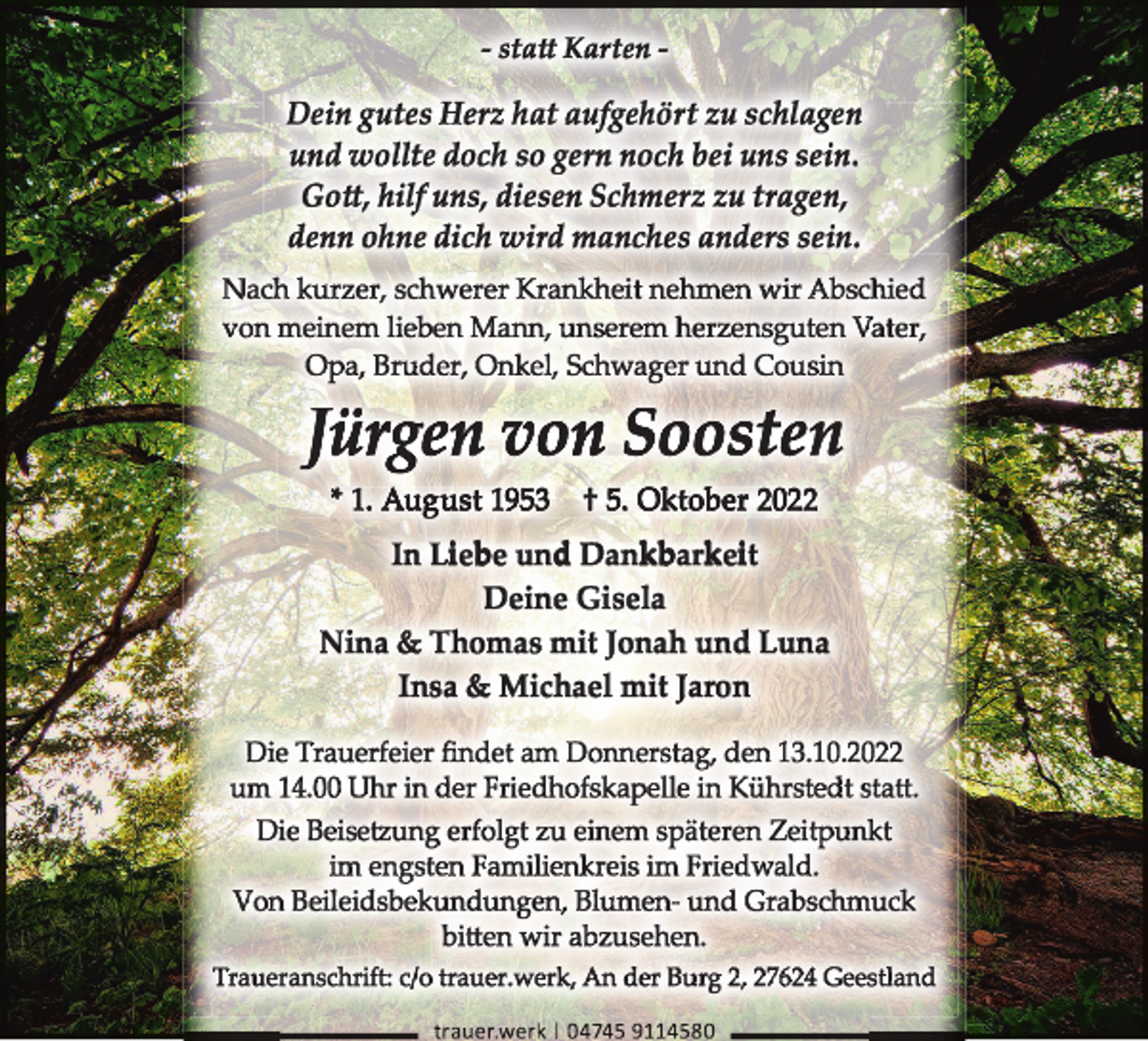 <p>Jürge von Soosten<br />*</p><p>August 953</p><p>i b</p><p>5. Ok<br />k ob<br />ber 02</p><p>d</p><p>kb k i</p>