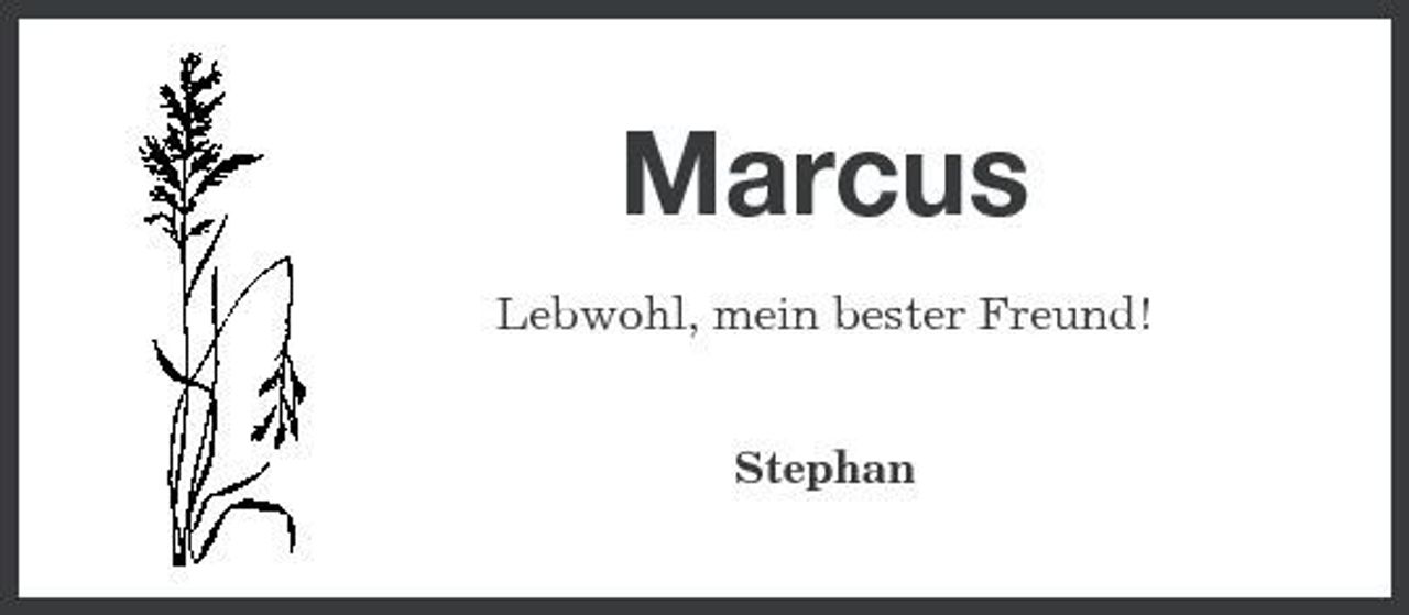 <p>Marcus<br />Lebwohl, mein bester Freund! Stephan</p>