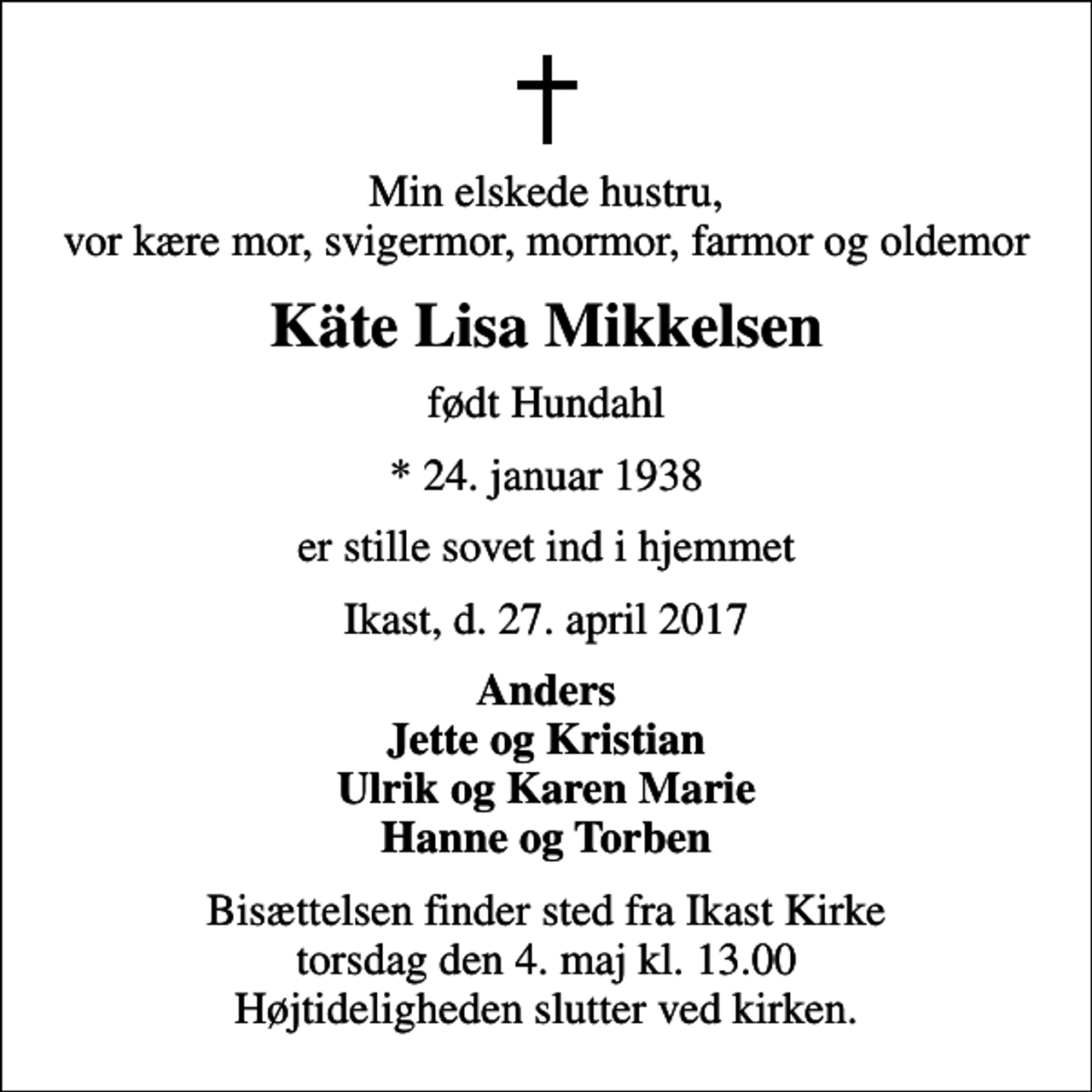 Käte Lisa Mikkelsen | Danmarks største medie for mindesider og dødsannoncer