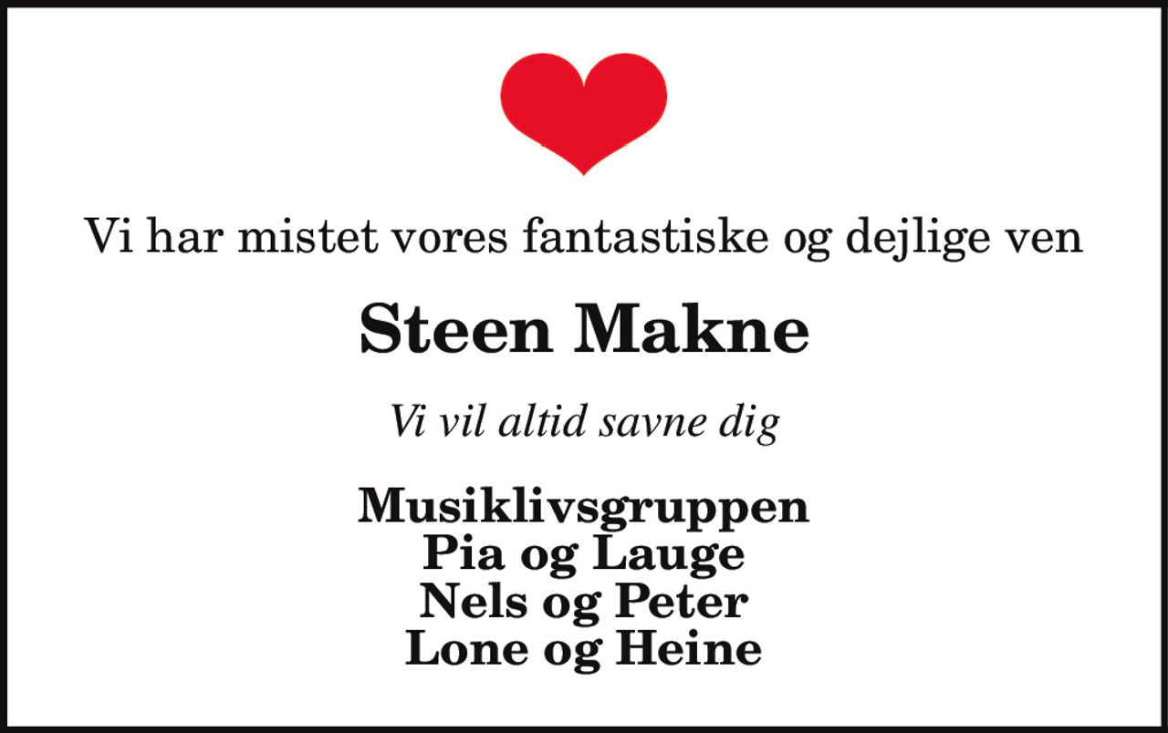 Steen Makne 
* 27. marts 1946     ✝ 26. juni 2026