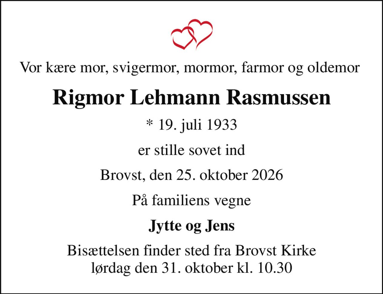 Rigmor Lehmann Rasmussen | Danmarks største medie for mindesider og ...