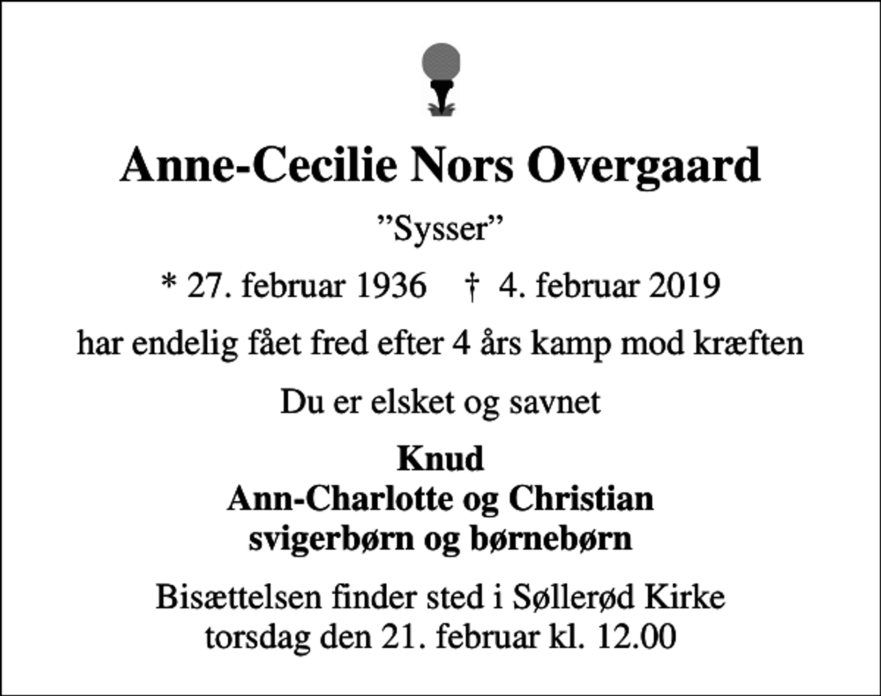 Anne-Cecilie Nors Overgaard | Danmarks største medie for mindesider og ...