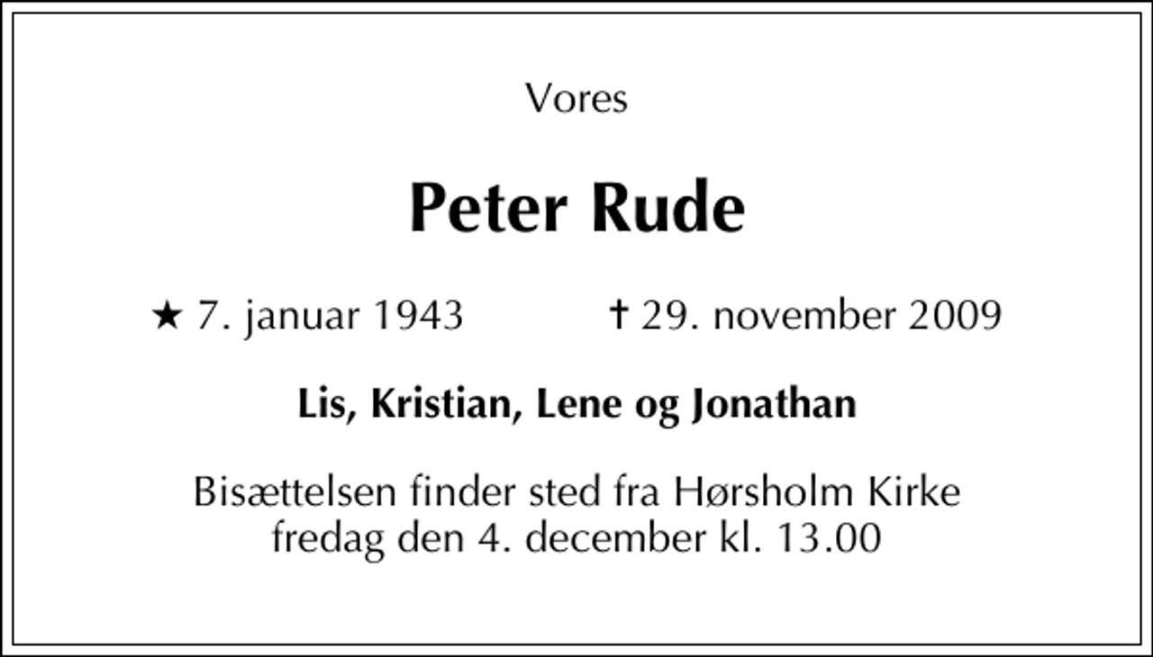 Peter Rude | Danmarks største medie for mindesider og dødsannoncer