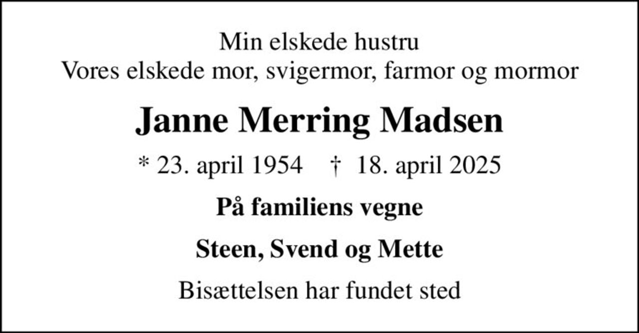Janne Merring Madsen | Danmarks største medie for mindesider og ...