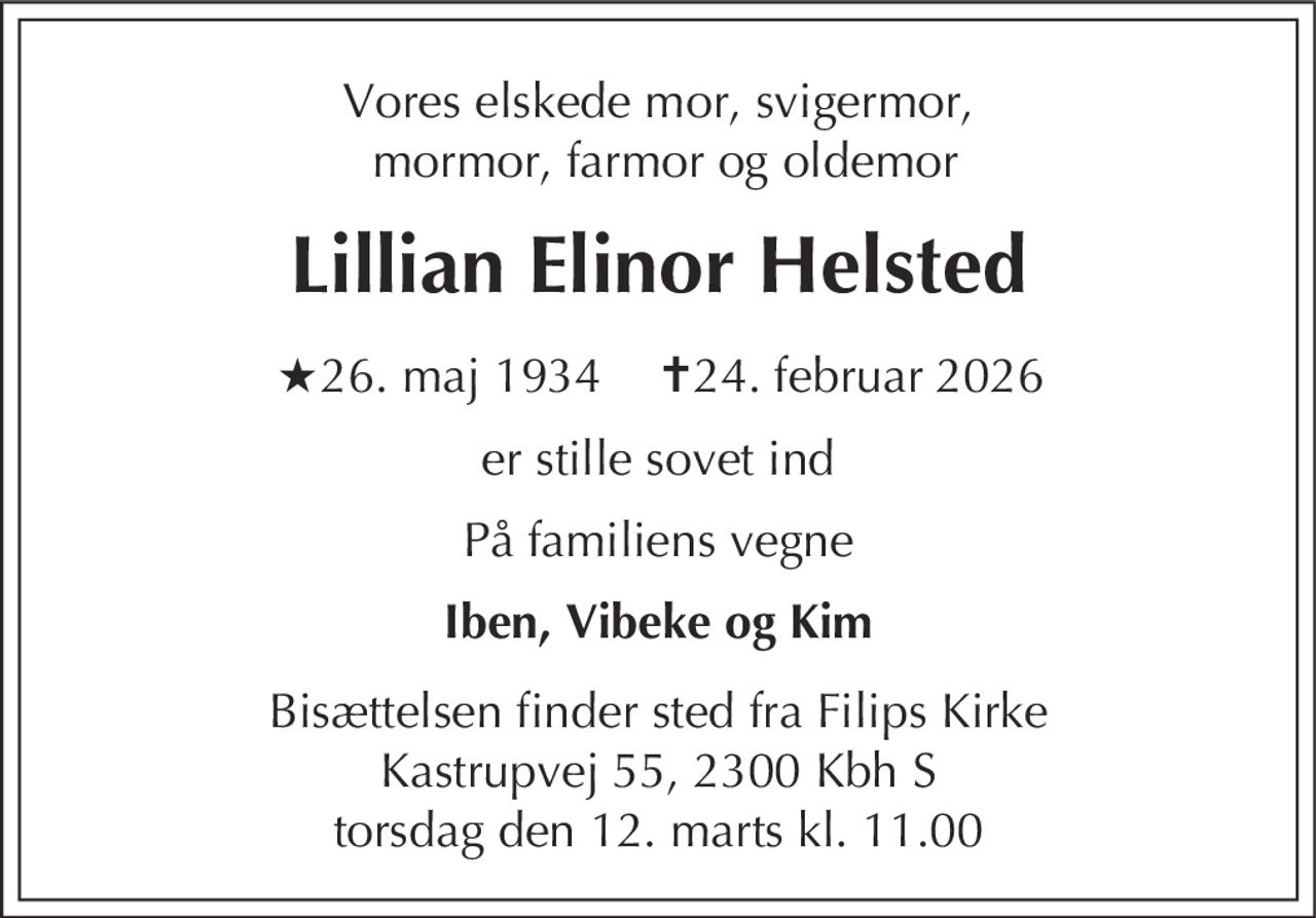 Lillian Elinor Helsted 
★ 26. maj 1934