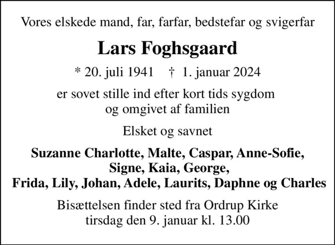 Lars Foghsgaard | Danmarks største medie for mindesider og dødsannoncer