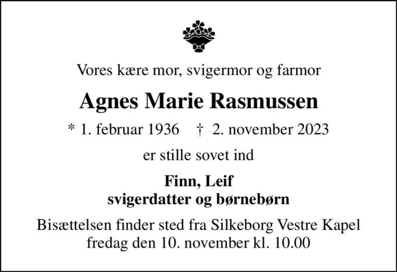 Agnes Marie Rasmussen | Danmarks største medie for mindesider og ...