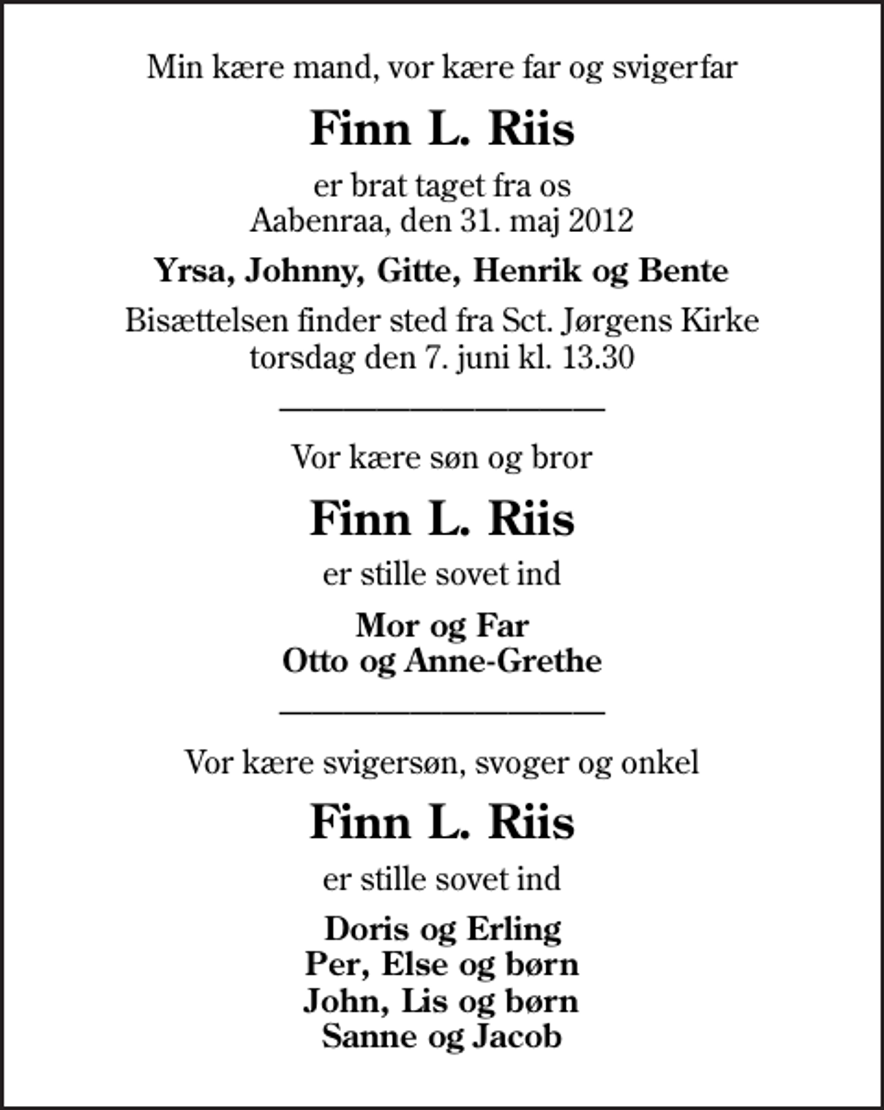 Finn L. Riis | Danmarks største medie for mindesider og dødsannoncer