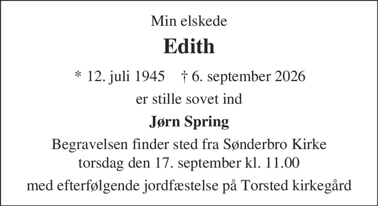 Edith Jeppesen 
* 12. juli 1945 
✝ 6. september 2026