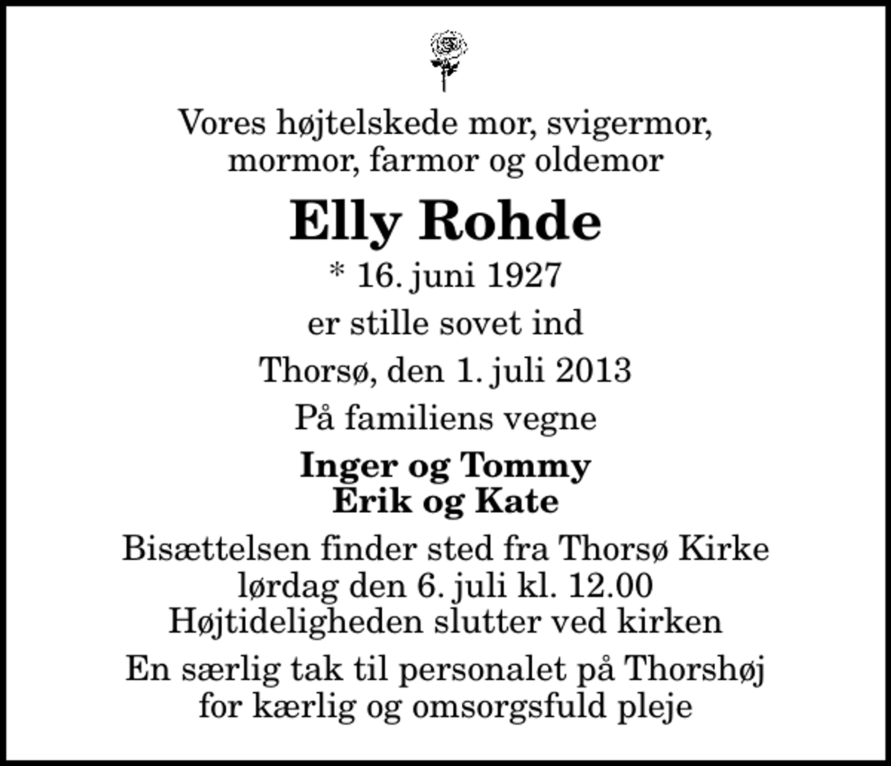 Elly Rohde | Danmarks største medie for mindesider og dødsannoncer