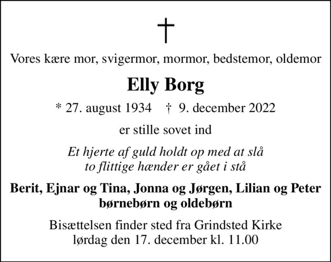 Elly Borg | Danmarks største medie for mindesider og dødsannoncer