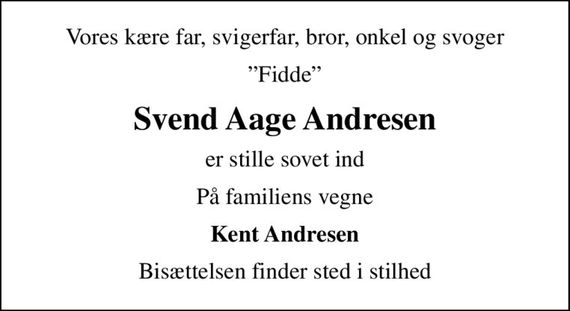 Svend Aage Andresen Dødsannoncer i Danmark