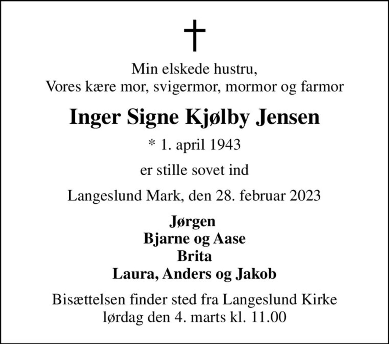 Inger Signe Kjølby Jensen | Danmarks største medie for mindesider og ...