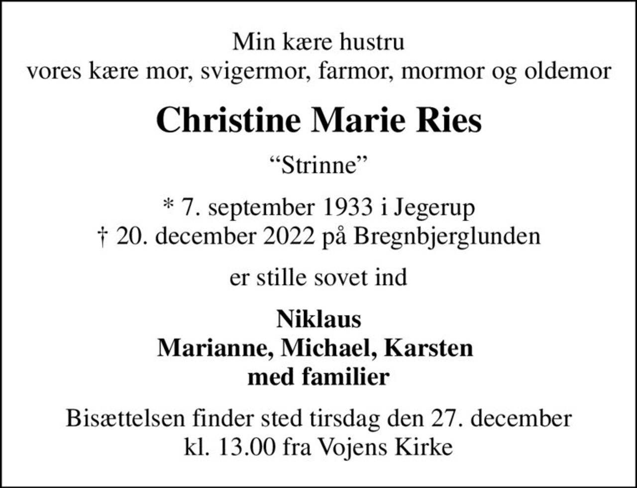 Christine Marie Ries | Danmarks største medie for mindesider og ...