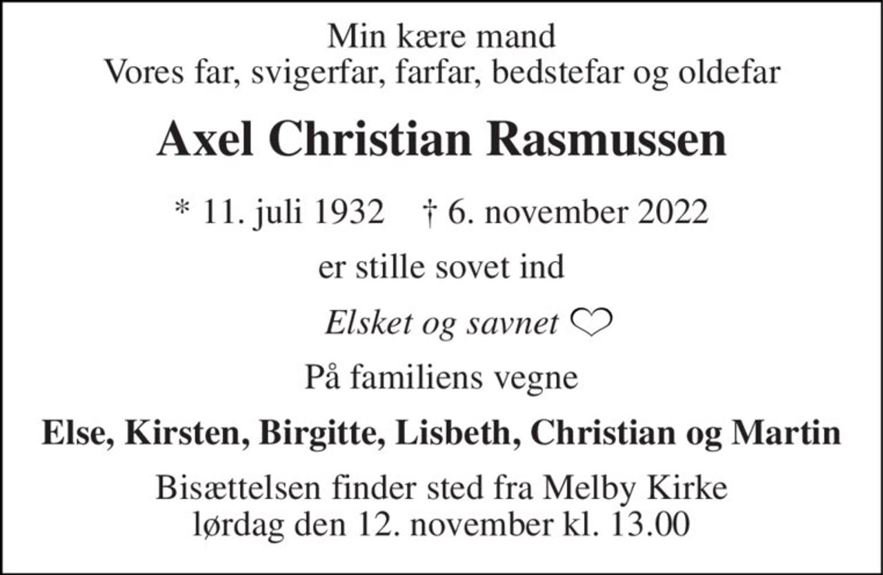 Axel Christian Rasmussen | Danmarks største medie for mindesider og ...