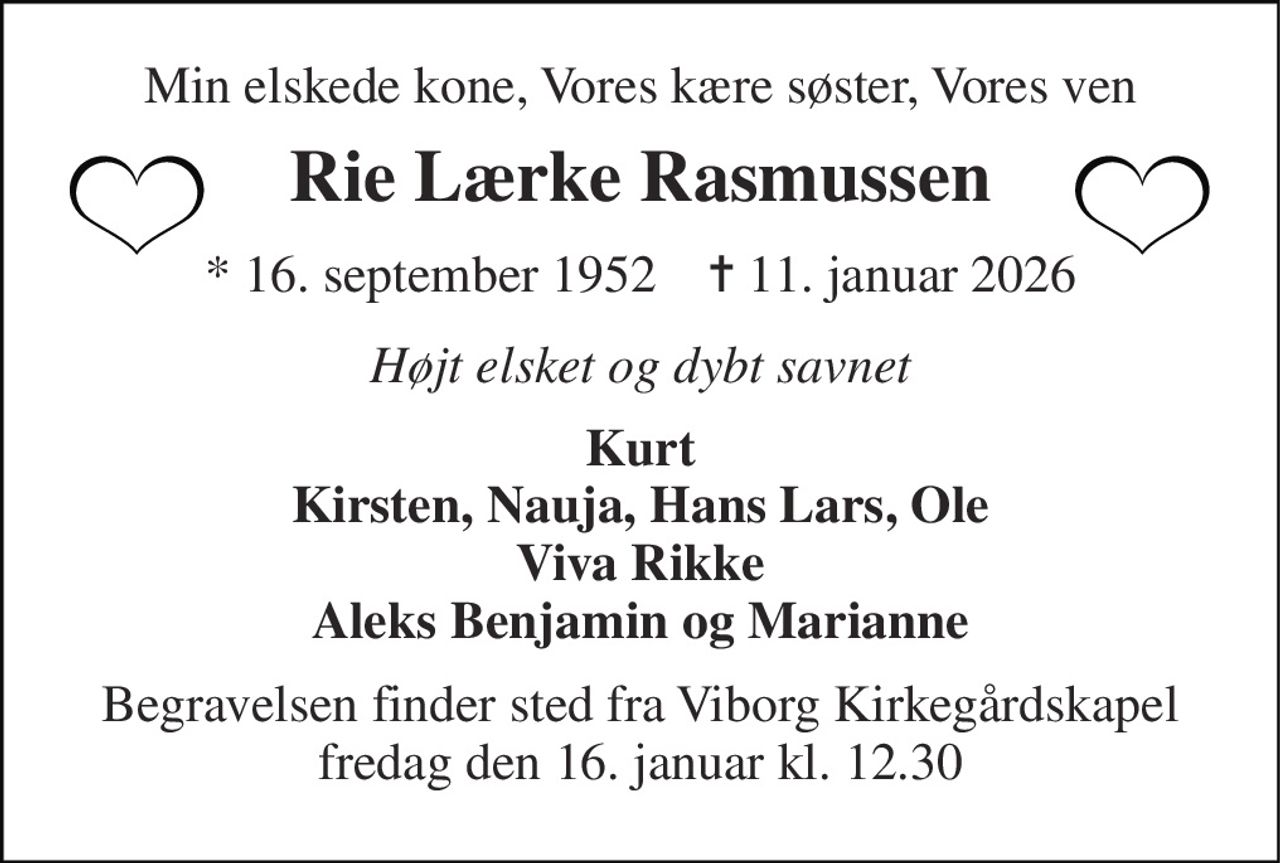 Rie Lærke Rasmussen | Danmarks største medie for mindesider og dødsannoncer