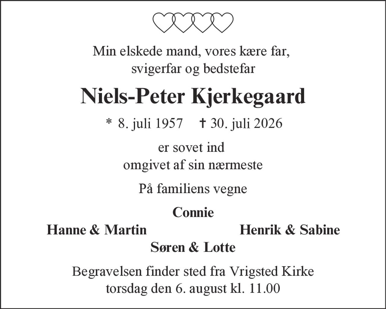 Niels-Peter Kjerkegaard 
* 8. juli 1957 
✝ 30. juli 2026