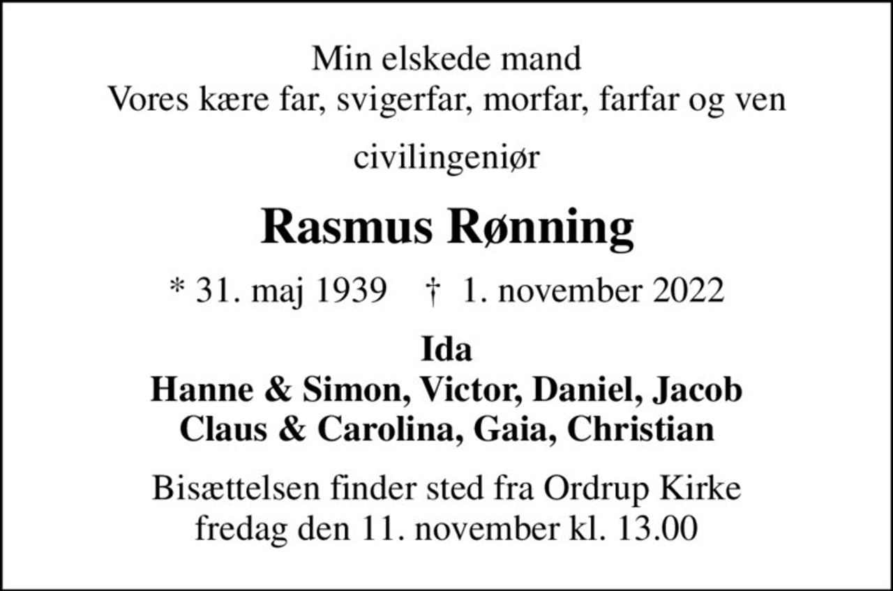 Rasmus Rønning | Danmarks største medie for mindesider og dødsannoncer