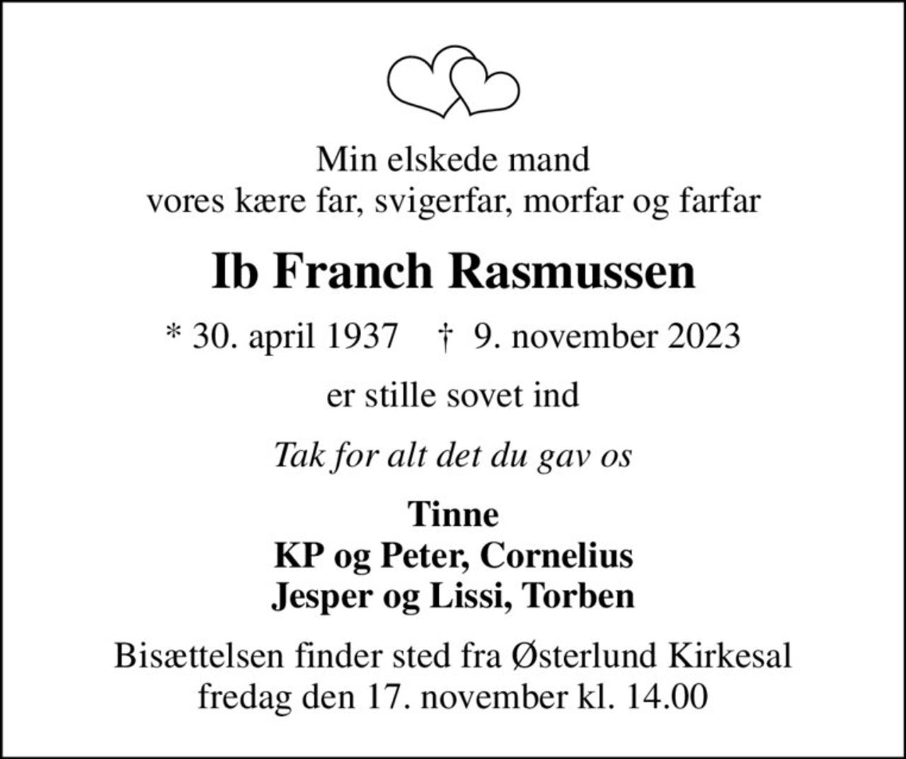 Ib Franch Rasmussen | Dødsannoncer i Danmark