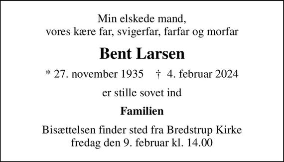 Bent Larsen Dødsannoncer i Danmark