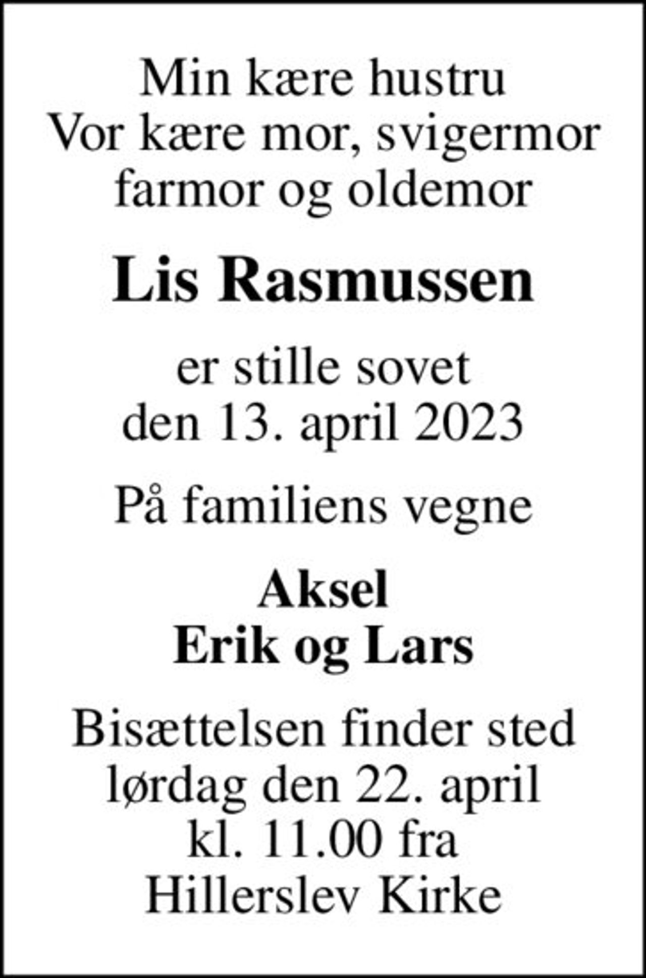 Lis Rasmussen | Dødsannoncer i Danmark