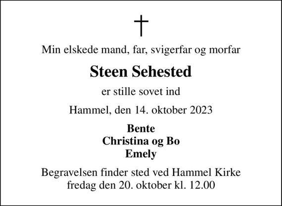 Sten Sehested Dødsannoncer i Danmark