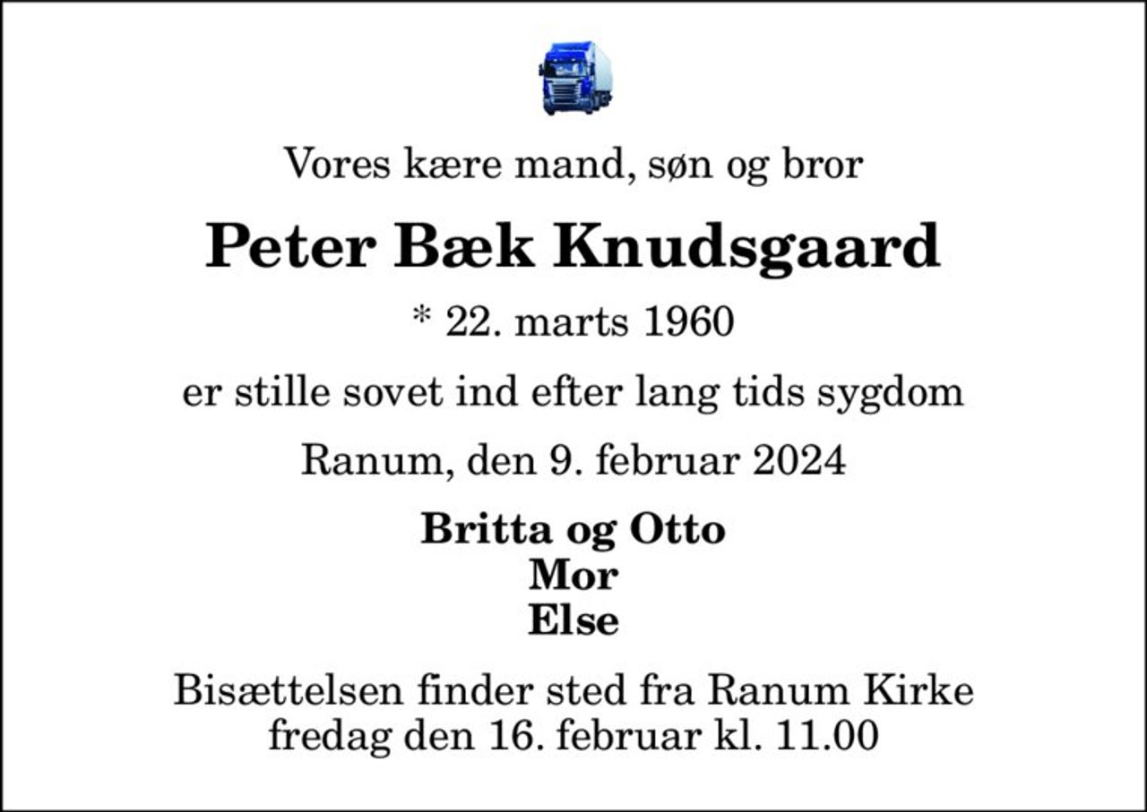 Peter Bæk Knudsgaard | Dødsannoncer i Danmark