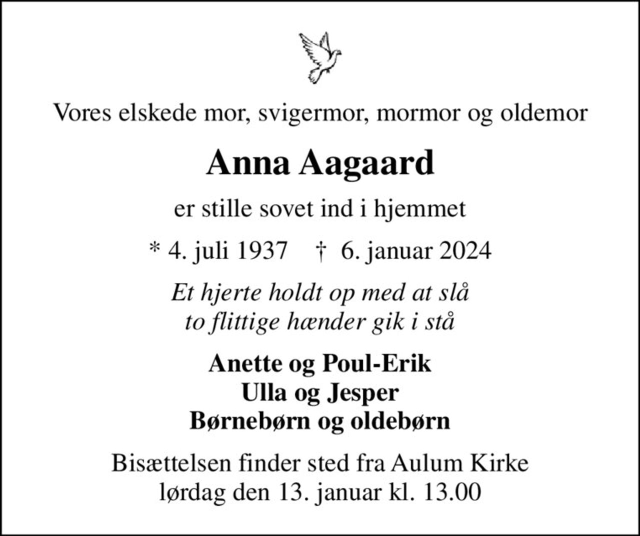 Anna Aagaard | Danmarks største medie for mindesider og dødsannoncer