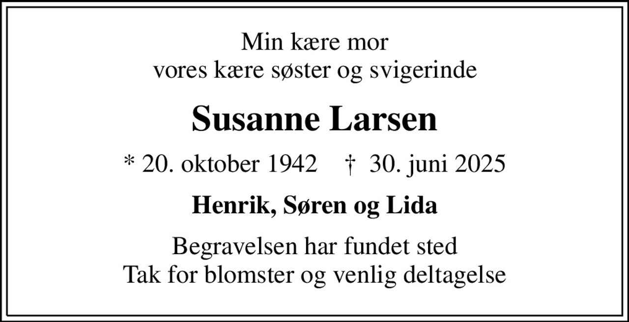 Susanne Sorgenfri Larsen | Danmarks største medie for mindesider og ...
