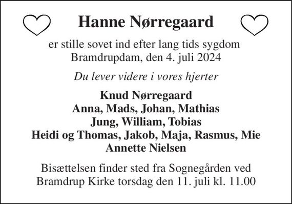 Hanne Nørregaard | Dødsannoncer i Danmark