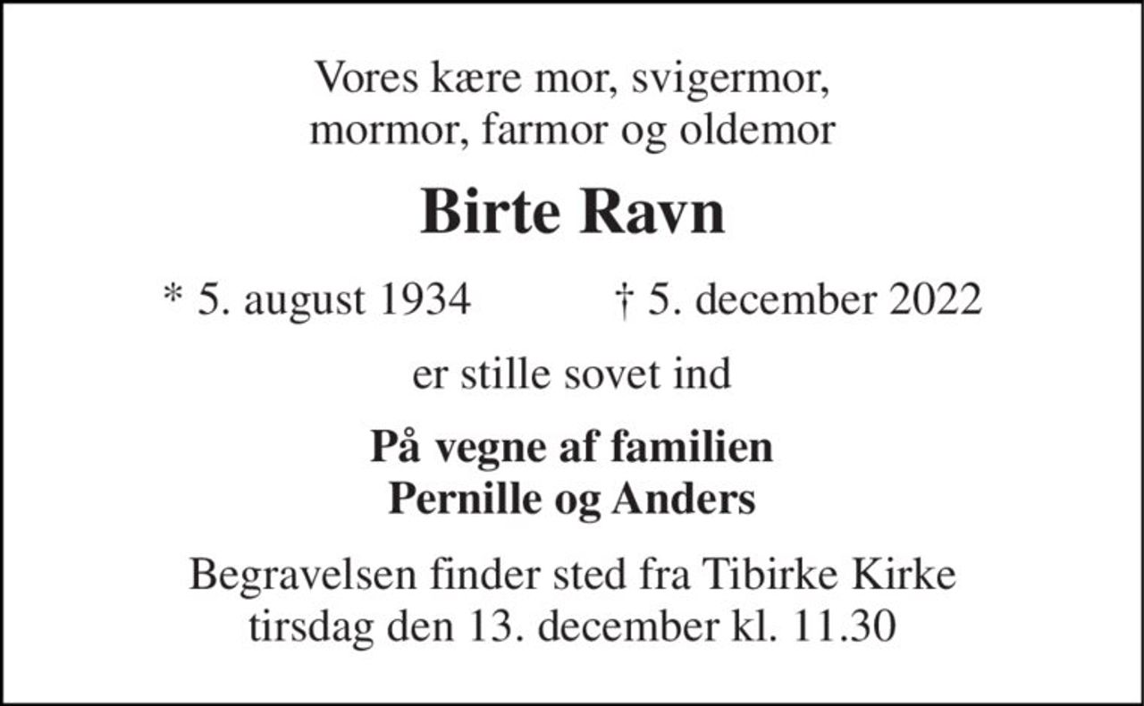 Birte Ravn | Danmarks største medie for mindesider og dødsannoncer
