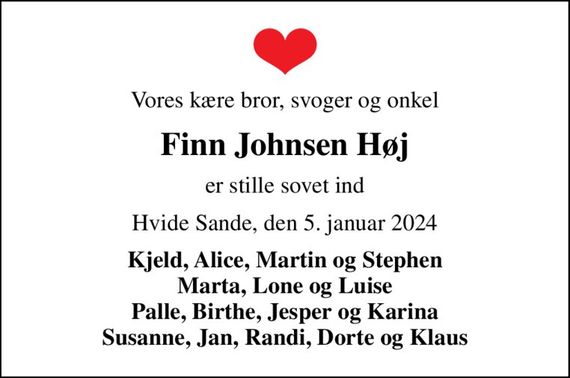 Finn Johnsen Høj Dødsannoncer i Danmark