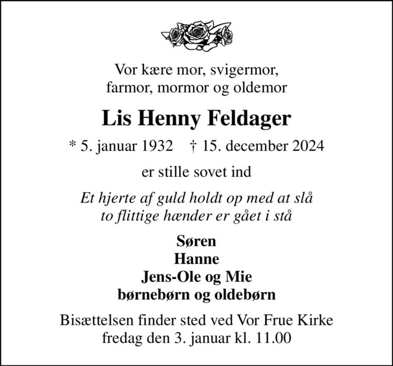 Lis Henny Feldager | Danmarks største medie for mindesider og dødsannoncer