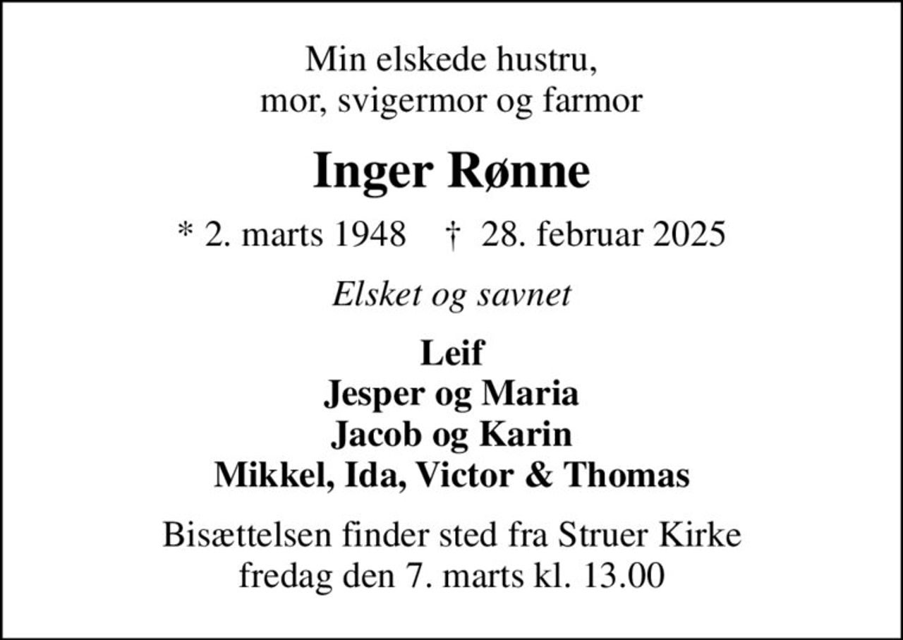 Inger Rønne | Danmarks største medie for mindesider og dødsannoncer