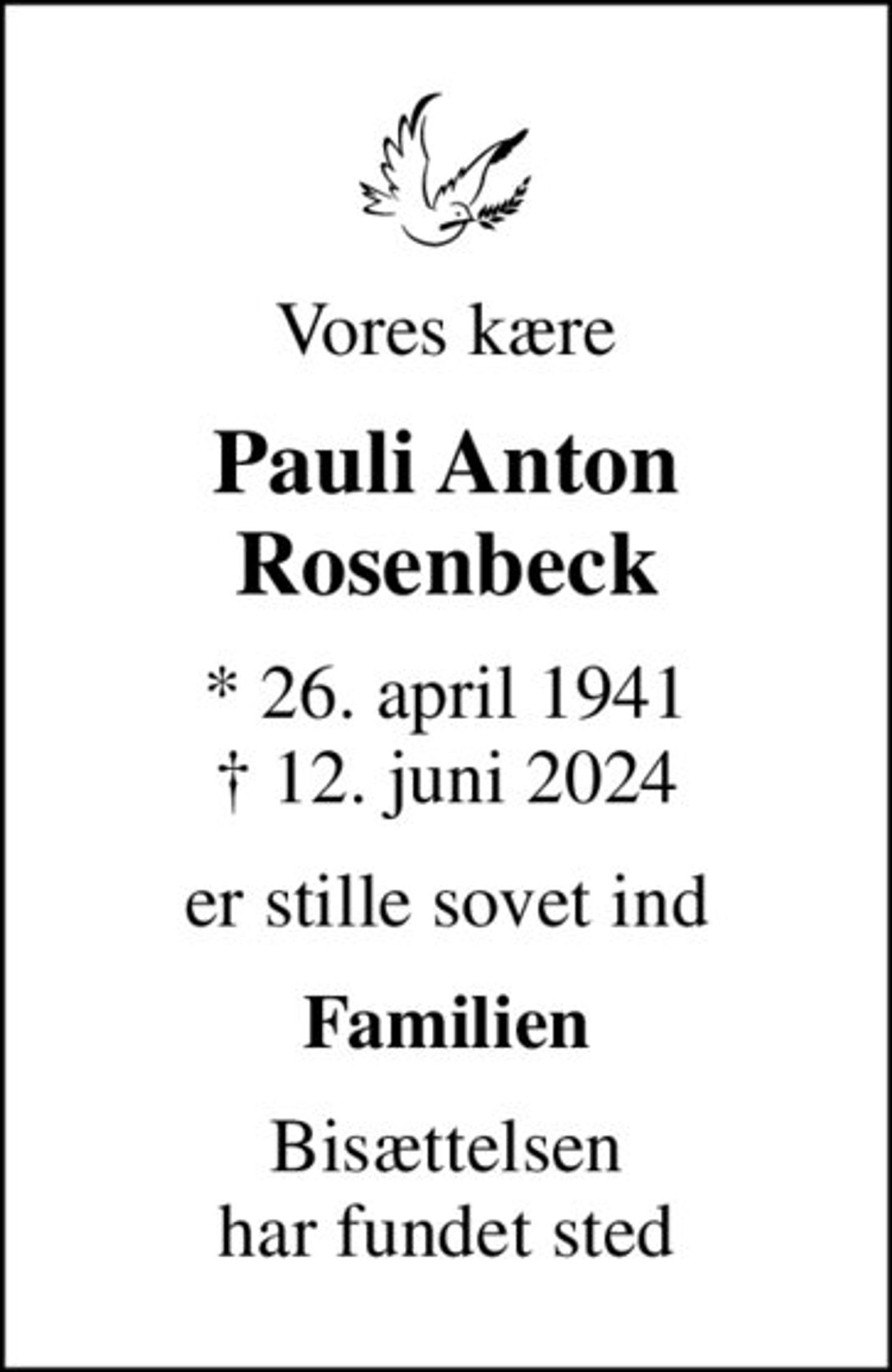 Pauli Anton Rosenbeck | Danmarks største medie for mindesider og ...