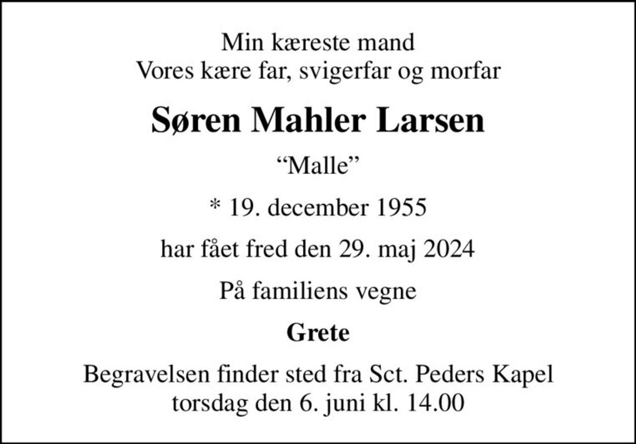 Søren Henrik Mahler Larsen | Danmarks største medie for mindesider og ...