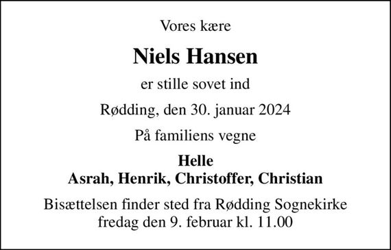 Niels Hansen | Dødsannoncer i Danmark
