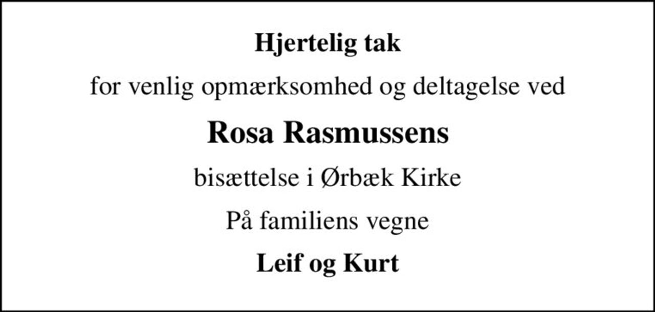 Rosa Rasmussen | Danmarks største medie for mindesider og dødsannoncer