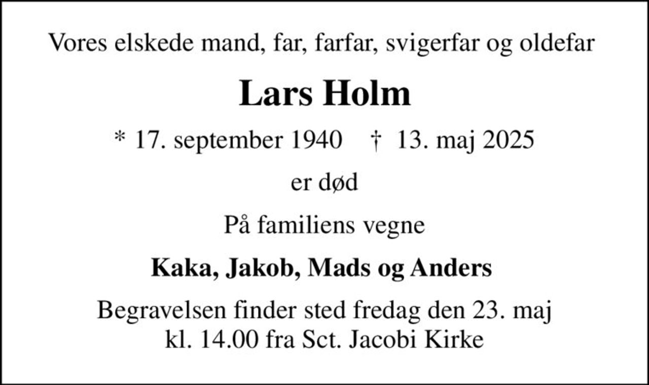 Lars Holm | Danmarks største medie for mindesider og dødsannoncer