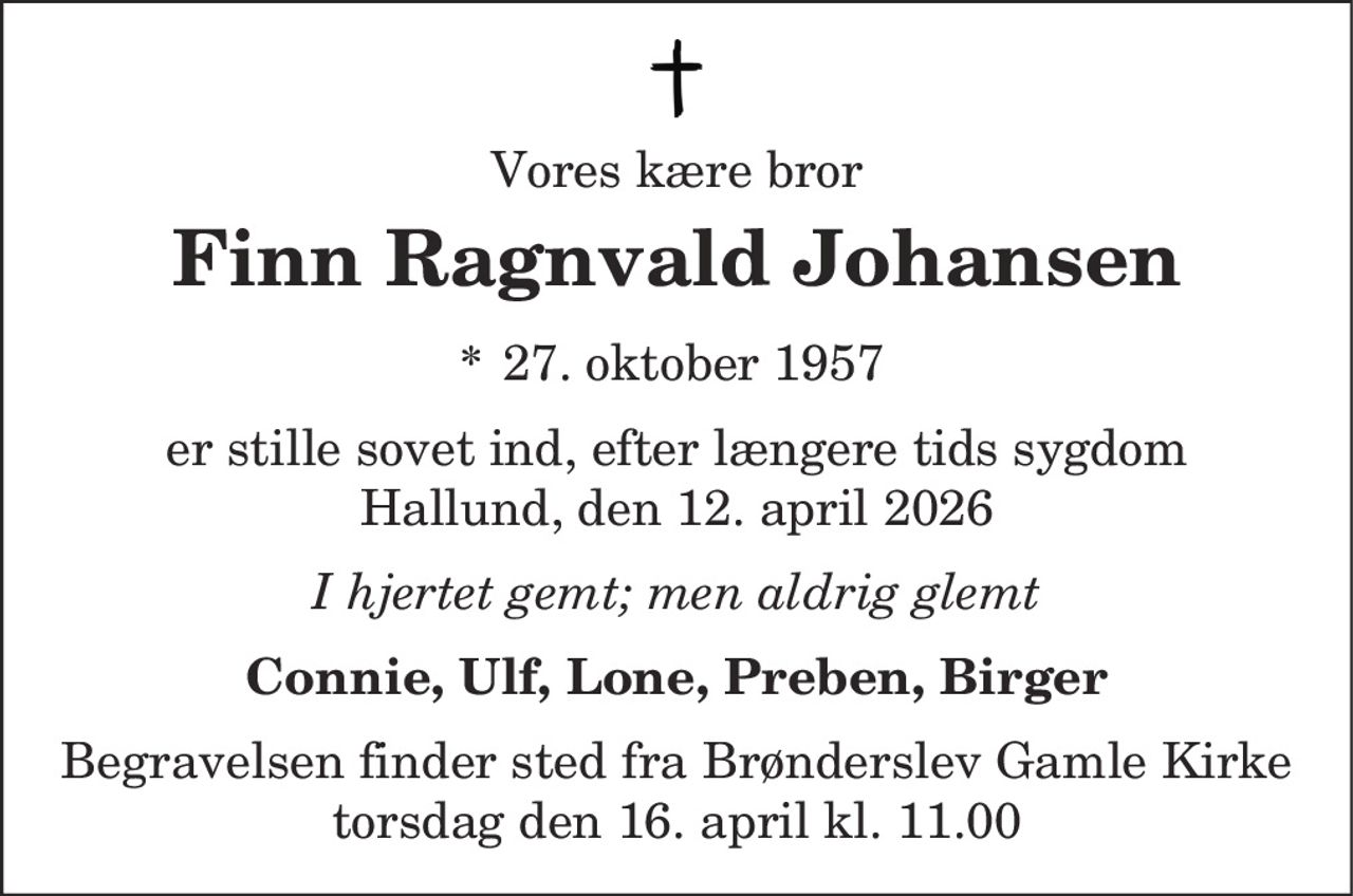Finn Ragnvald Johansen 
* 27. oktober 1957    ✝ 12. april 2026