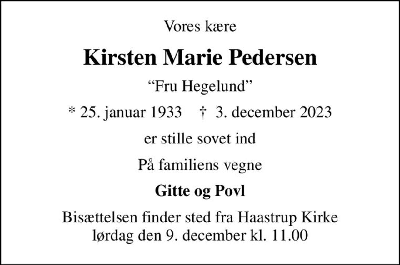 Kirsten Marie Pedersen | Danmarks største medie for mindesider og ...
