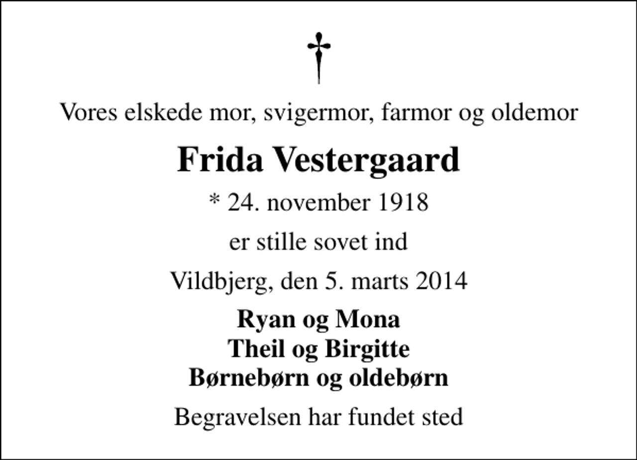 Frida Vestergaard | Danmarks største medie for mindesider og dødsannoncer