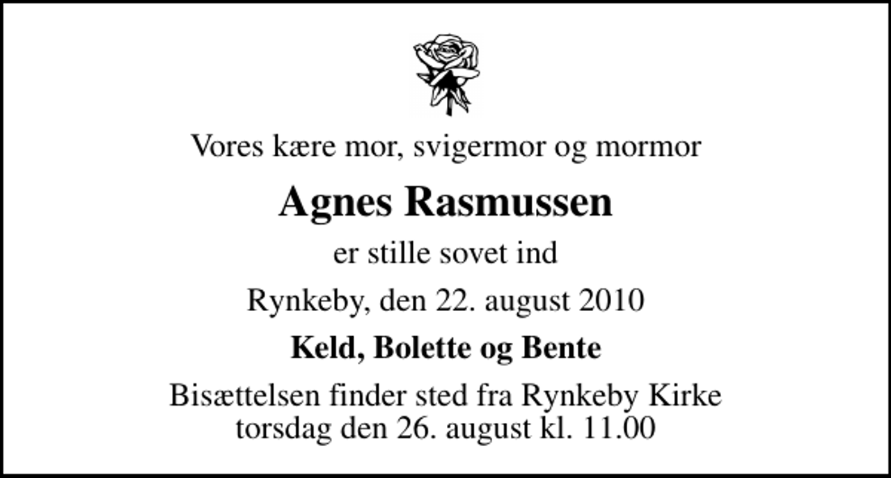Agnes Rasmussen | Danmarks største medie for mindesider og dødsannoncer