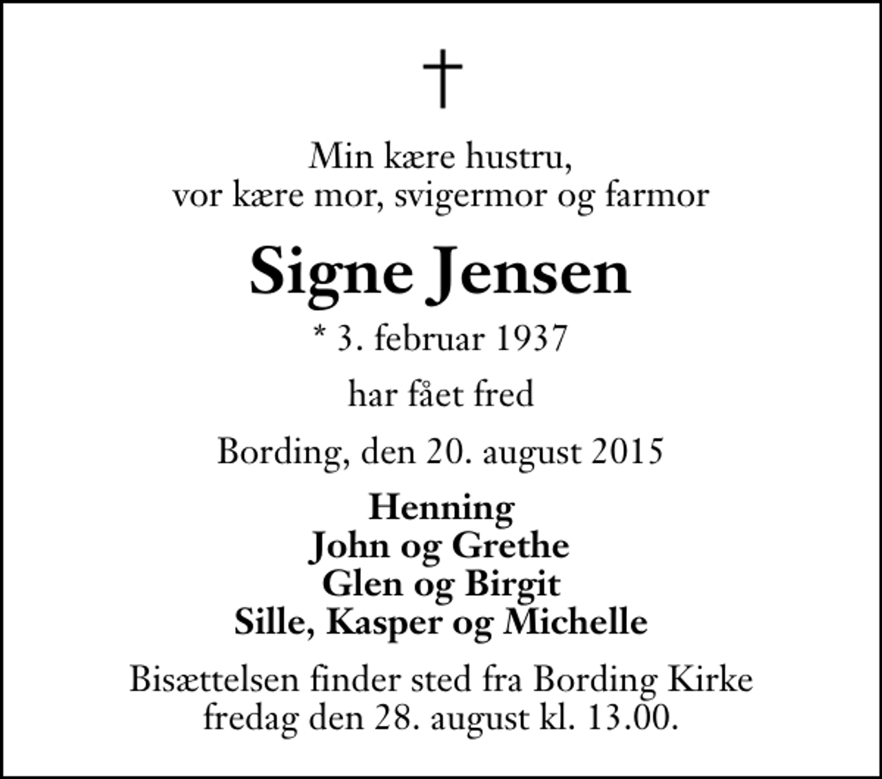 Signe Jensen | Danmarks største medie for mindesider og dødsannoncer
